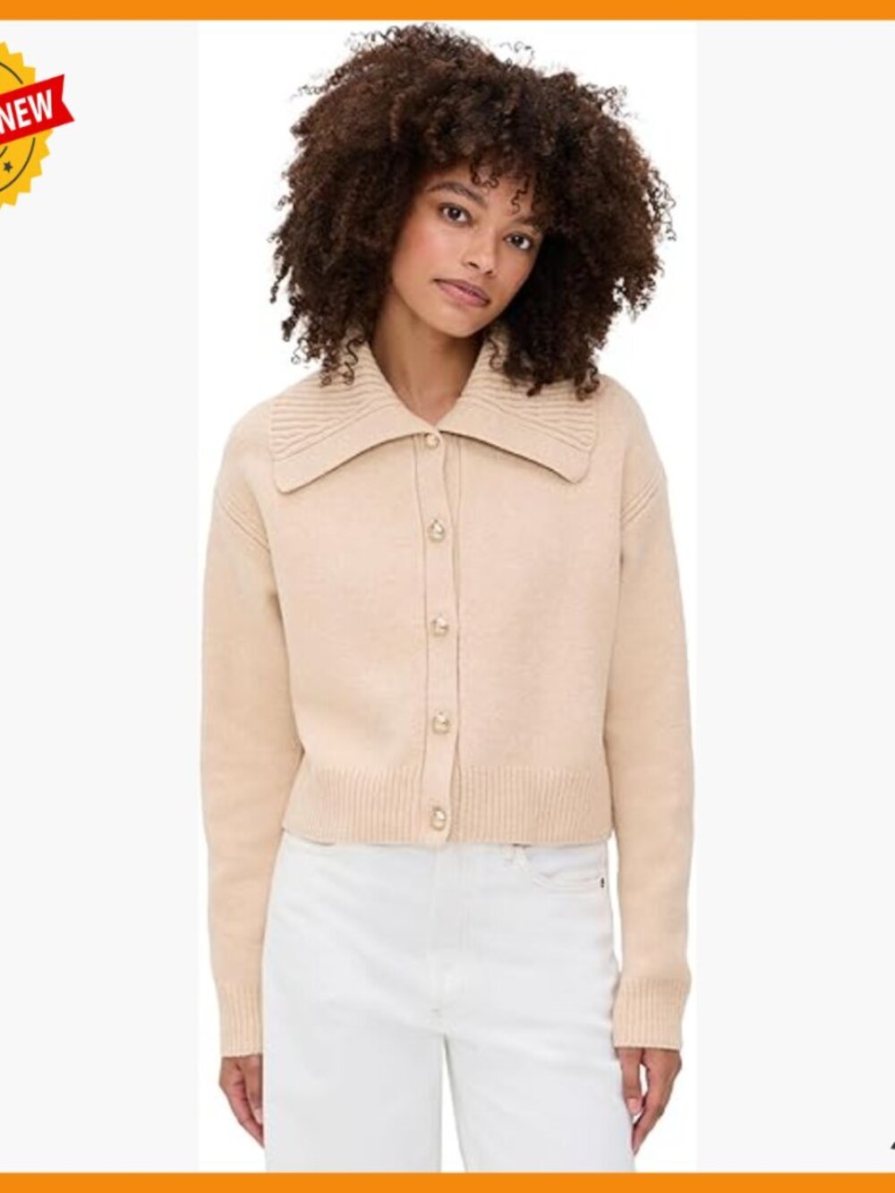 Mid-Weight Stretch Knit Cardigan with Gold Buttons and Collar